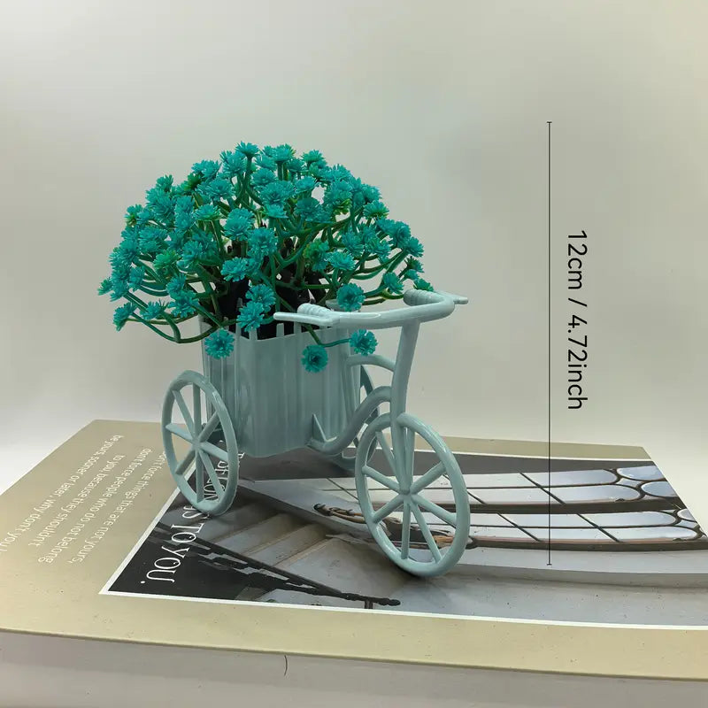 1pc Plastic Mini Bicycle Basket Desktop Decor, Artificial Potted Bonsai, Simulated Fake Plant Room Decoration