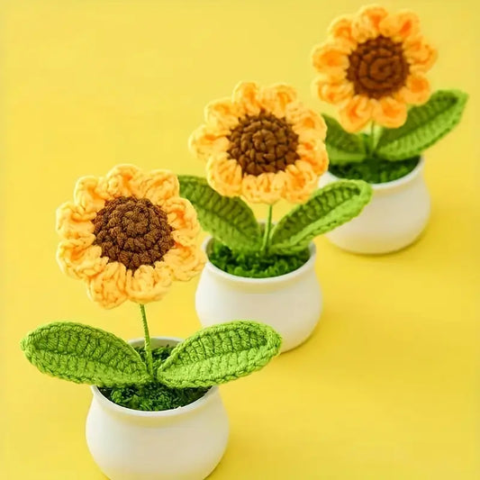 [Sunflower Decoration] Small Sunflower Knitted Fleece 1pc | Spring Home Office Study Desktop Decoration Birthday Mother's Day Gift