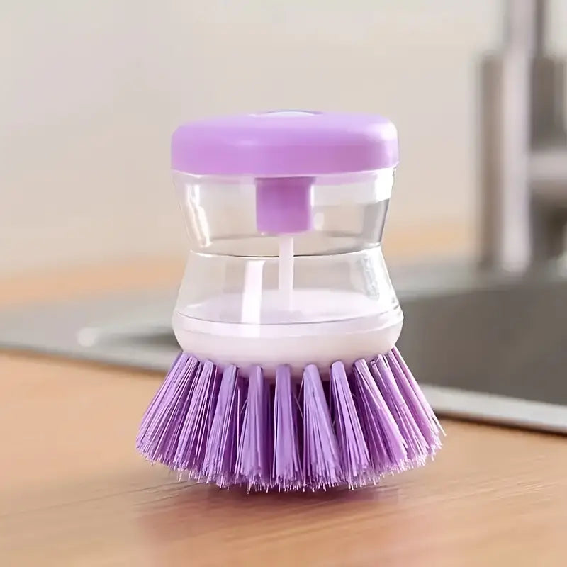 Dish Brush with Soap Dispenser - 1pc Multi-Purpose Kitchen Cleaning Brush, Reusable Plastic Dish Scrubber for Pots and Dishes - Uncharged Manual Operation, Home & Outdoor Use