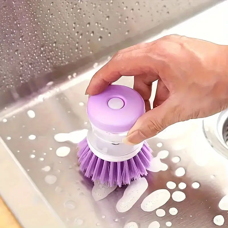 Dish Brush with Soap Dispenser - 1pc Multi-Purpose Kitchen Cleaning Brush, Reusable Plastic Dish Scrubber for Pots and Dishes - Uncharged Manual Operation, Home & Outdoor Use
