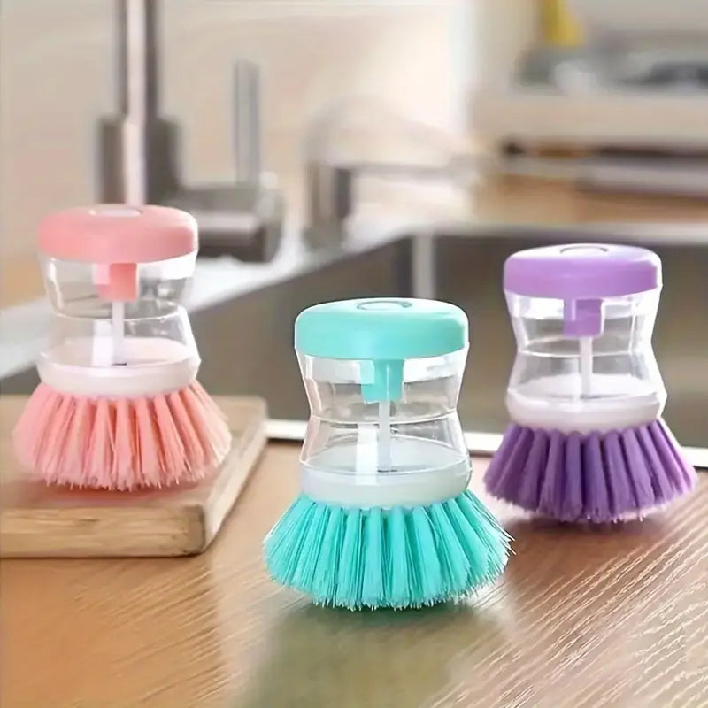 Dish Brush with Soap Dispenser - 1pc Multi-Purpose Kitchen Cleaning Brush, Reusable Plastic Dish Scrubber for Pots and Dishes - Uncharged Manual Operation, Home & Outdoor Use