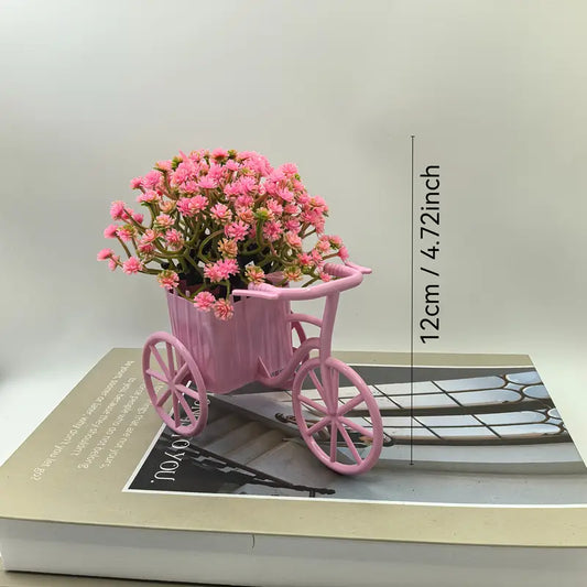 1pc Plastic Mini Bicycle Basket Desktop Decor, Artificial Potted Bonsai, Simulated Fake Plant Room Decoration