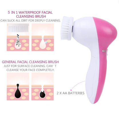5 in 1 Facial Cleansing Brush- Face Spin Brush Set, Deep Cleansing, Gentle Exfoliating, Removing Blackheads, Massaging, Face and Body