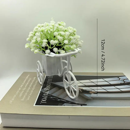 1pc Plastic Mini Bicycle Basket Desktop Decor, Artificial Potted Bonsai, Simulated Fake Plant Room Decoration