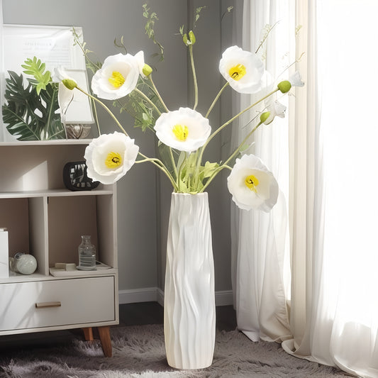 [Simple Floor Vase] High Simple Large Floor Vase | Hydroponic Plastic Imitation Ceramic White Black European Style Home Dry Flower Arrangement Living Room Deco