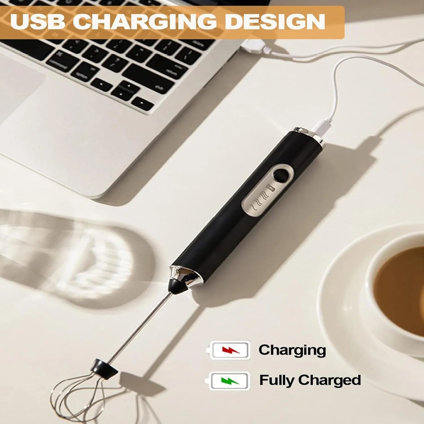 Electric Coffee Mixer Rechargeable Milk Shaker Maker Frother Foamer USB Charging Egg Beater Coffee Beater Handheld 3-Speed Adjustable Blende