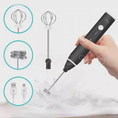 Electric Coffee Mixer Rechargeable Milk Shaker Maker Frother Foamer USB Charging Egg Beater Coffee Beater Handheld 3-Speed Adjustable Blende