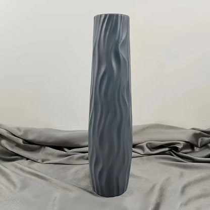 [Simple Floor Vase] High Simple Large Floor Vase | Hydroponic Plastic Imitation Ceramic White Black European Style Home Dry Flower Arrangement Living Room Deco