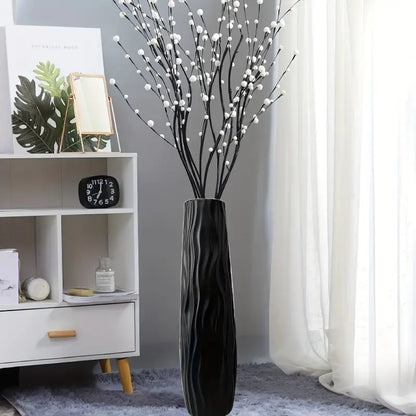 [Simple Floor Vase] High Simple Large Floor Vase | Hydroponic Plastic Imitation Ceramic White Black European Style Home Dry Flower Arrangement Living Room Deco